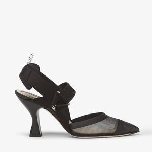 Colibrì Black leather and mesh, high-heeled slingbacks